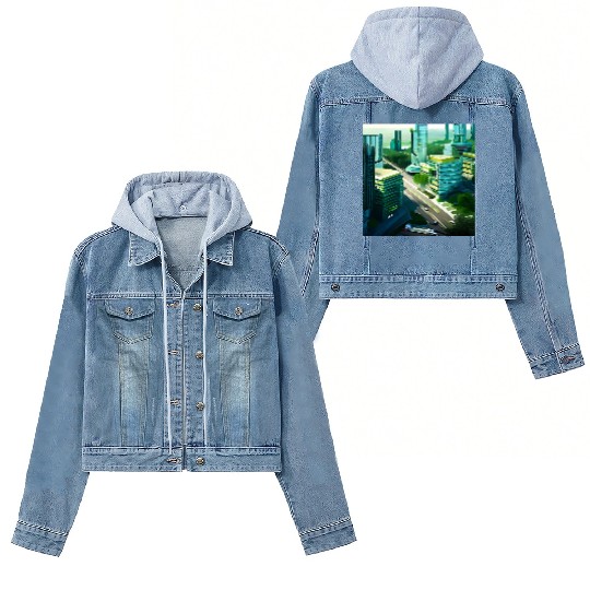 Green Horizon: A Vision of Sustainable Cityscape Women's Denim Jackets