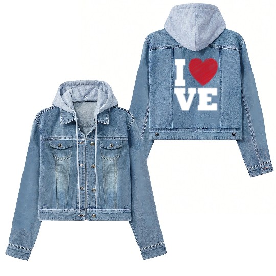 Love Heart Typography for Valentines Day Women's Denim Jackets