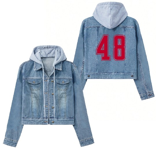 Red Number 48 Team Junior Sports Numbered Women's Denim Jackets