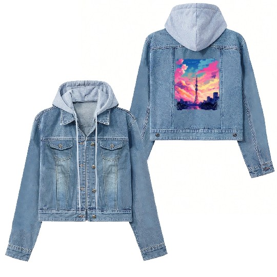 Vaporwave Skytree Tokyo Aesthetic Japanese Sight Women's Denim Jackets