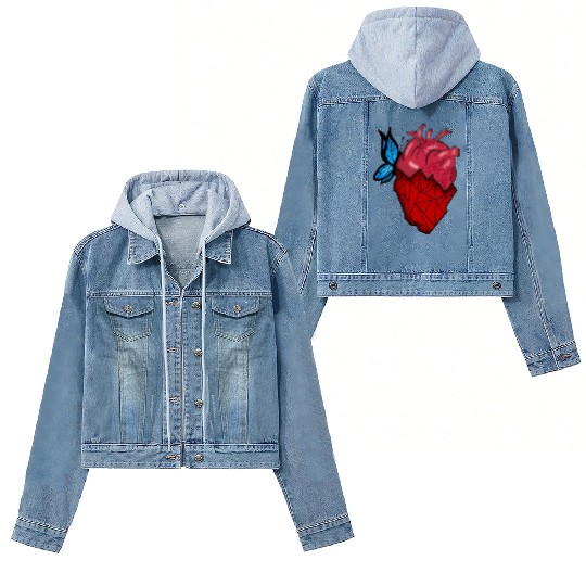 Semi Geometric Semi Realistic Heart Design For Women's Denim Jackets