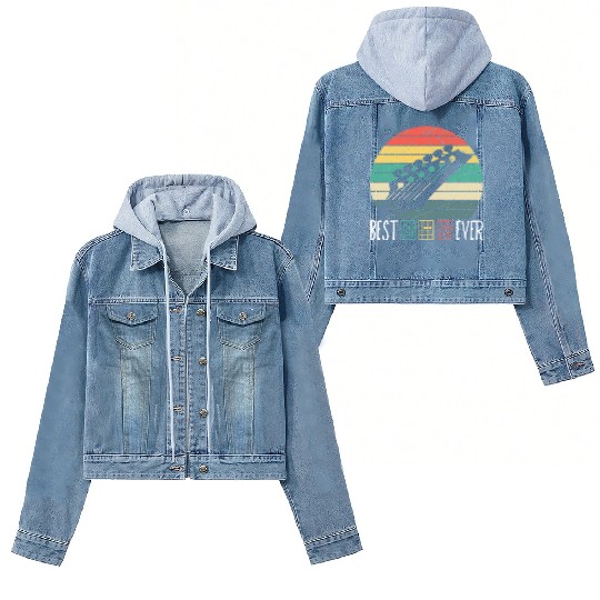 Best Dad Ever Guitar Music Vintage Fathers Day Women's Denim Jackets