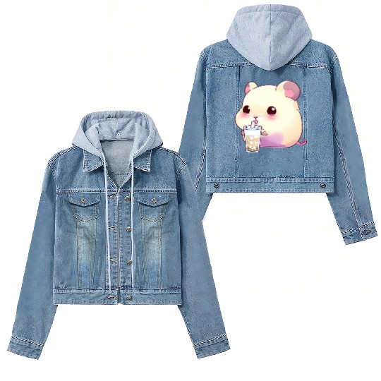 Kawaii hamster with bubble tea Women's Denim Jackets