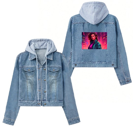 Girl in front of a Neon Pink Cityscape Women's Denim Jackets