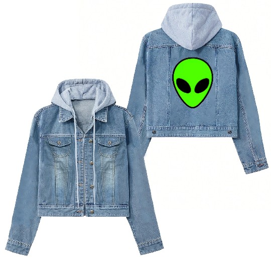 Alien Head Pocket Patch Area 51 Women's Denim Jackets