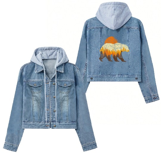 Full Moon Trees Wildlife Forest Bear Lover Women's Denim Jackets