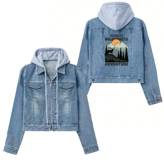 forest wilderness adventure deer mountain Women's Denim Jackets