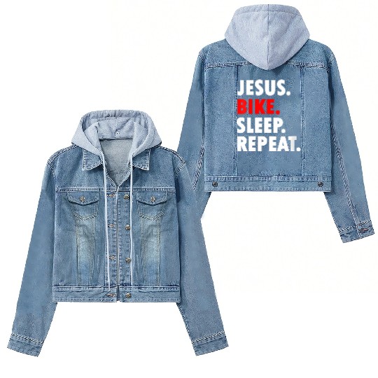 Jesus Bike Sleep Repeat - Novelty Hobby Women's Denim Jackets