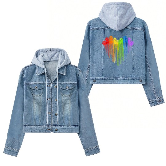 Dog Paws Rainbow Heart Dog Lover Gay Pride LGBT Women's Denim Jackets