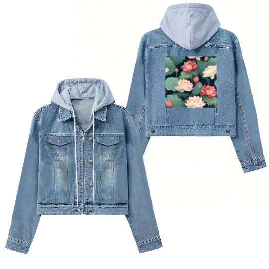 Serenity Blooms: Timeless Lotus Pattern Women's Denim Jackets