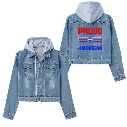Proud American USA Flag, Patriotic 4th of July Women's Denim Jackets