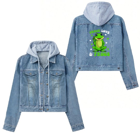 Peace Love Frogs Lover Frog Kids Girls Women Women's Denim Jackets
