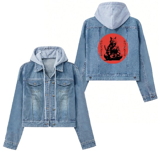 Wise Calm Vintage Retro Japanese Kitty Samurai Cat Women's Denim Jackets