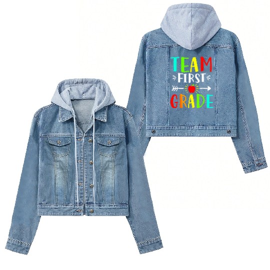 Team First Grade Student Teacher Team Funny Back Women's Denim Jackets