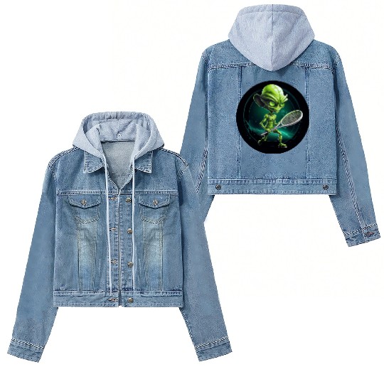 Green Alien's Cosmic Tennis Game Women's Denim Jackets