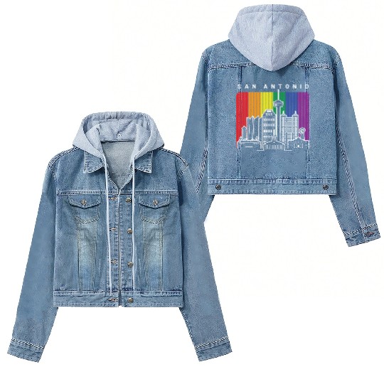 San Antonio Texas Rainbow Flag LGBTQAI Pride Women's Denim Jackets