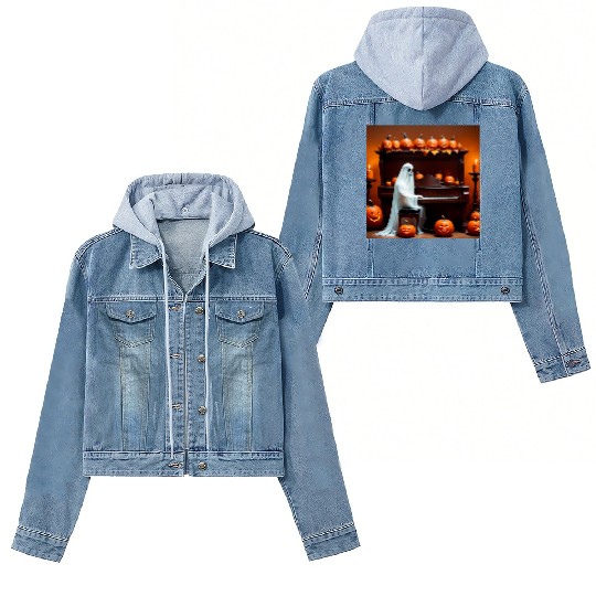 The ghost plays the piano in the ghost house. Women's Denim Jackets
