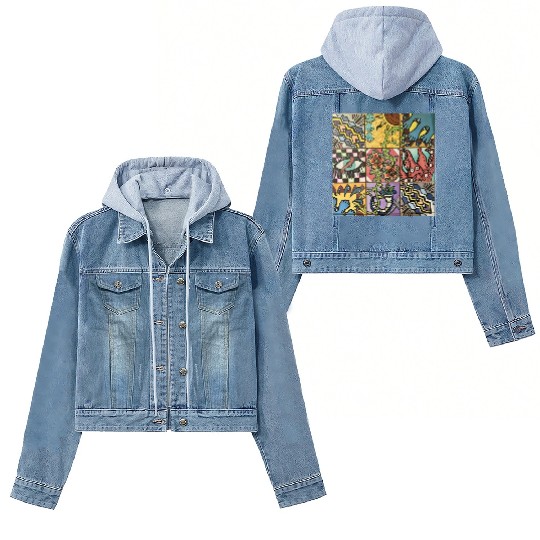 Hand painted wooden squares art by KateToxin Women's Denim Jackets