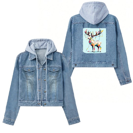 Geometric reindeer with christmas lights Women's Denim Jackets