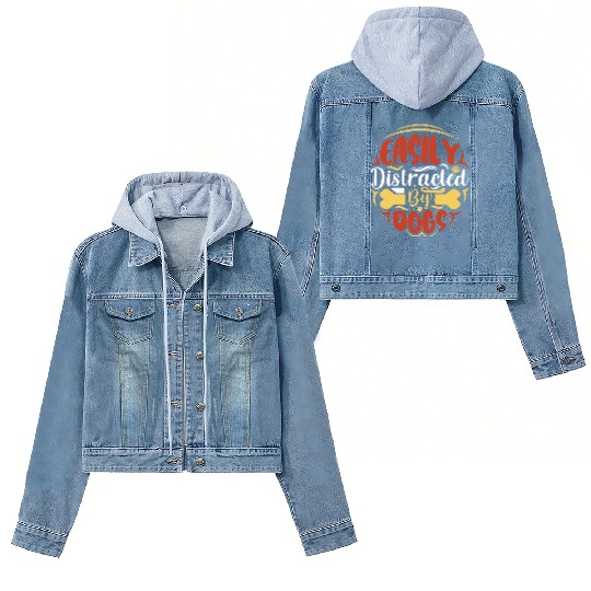 Easily Distracted By Dogs Vintage Lover Funny Women's Denim Jackets