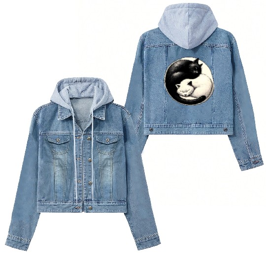 Yin and yang cats sleeping Women's Denim Jackets