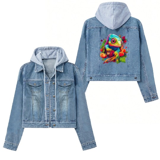 Cute Chameleon for Lizard Pet Lover Women's Denim Jackets