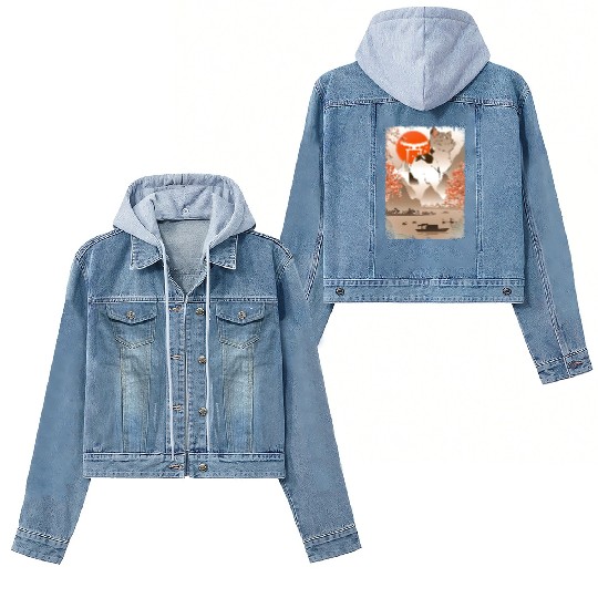 001867 Japanese Cat Mountain Fisher Lake Women's Denim Jackets