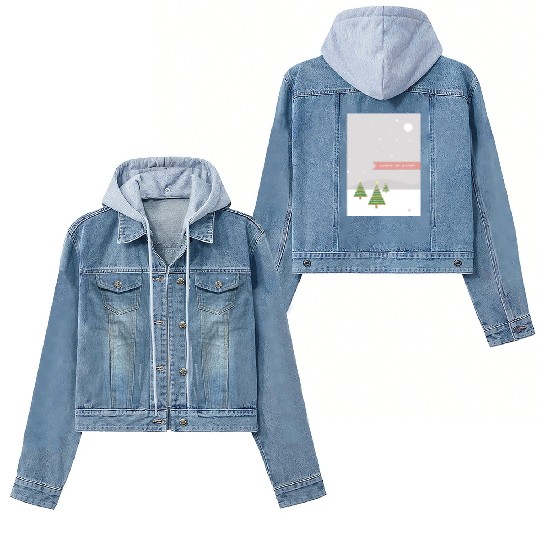 Peace On Earth Christmas Trees Falling Snow Winter Women's Denim Jackets