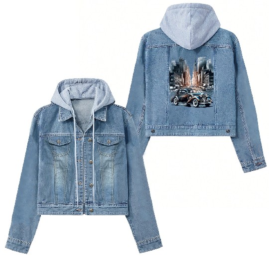 Vintage car in the city Women's Denim Jackets