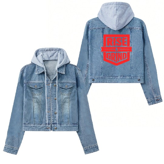 Rise and Grind Gym Typography Design Women's Denim Jackets