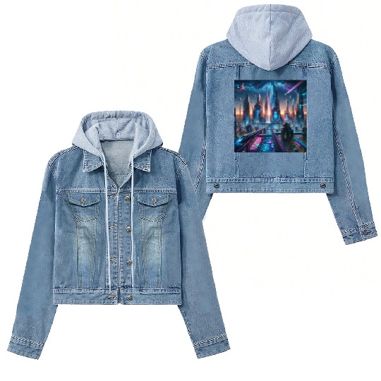 Future Metropolis Neon Cityscape at Night Women's Denim Jackets