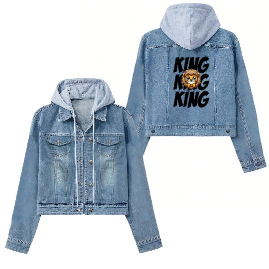 Cute Kawai Lion King Design - Kawai Lion Art Black Women's Denim Jackets
