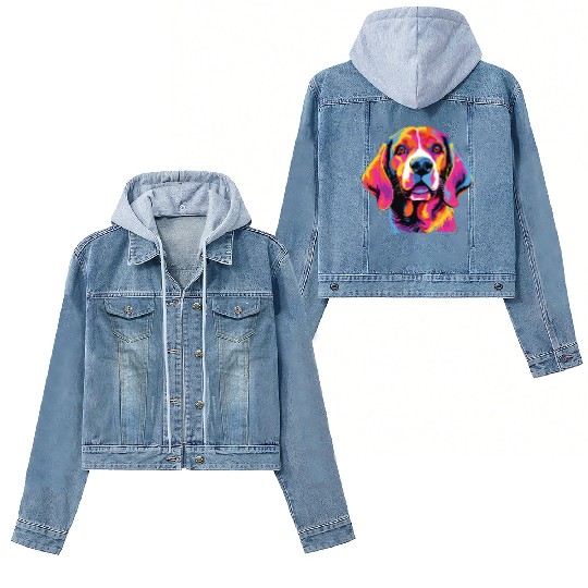 Watercolor Colorful Beagle Harrier Women's Denim Jackets