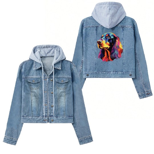 Watercolor Colorful Gordon Setter Women's Denim Jackets