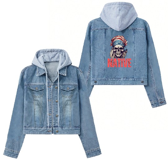Native American Headpiece Native American Skull Women's Denim Jackets