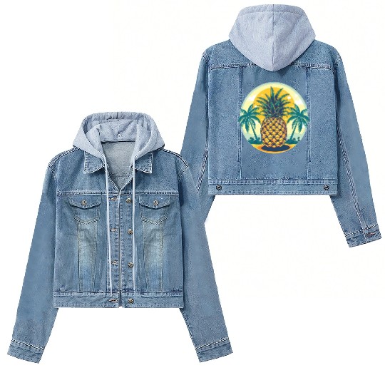 Classic Pineapple and Palm Trees Women's Denim Jackets