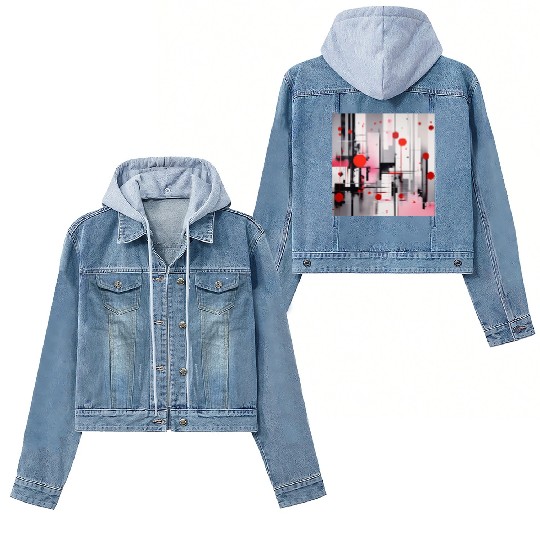 Red Black Light Pink and Gray Dots and Lines Women's Denim Jackets