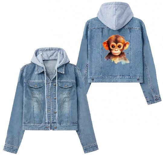 Baby Monkey Watercolor Portrait Chimp Ape Graphic Women's Denim Jackets