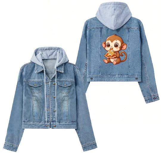Funny monkey loves pizza humorous chimpanzee Women's Denim Jackets