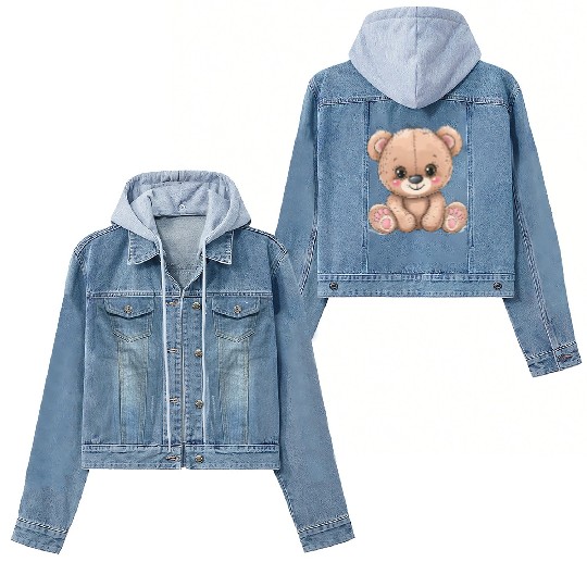 Cute Kawaii Teddy Bear Clipart, Cute Teddy Bear Women's Denim Jackets