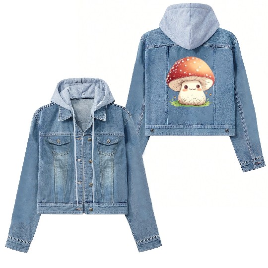 Cute Kawaii Mushrooms Clipart, Cute Mushrooms PNG Women's Denim Jackets