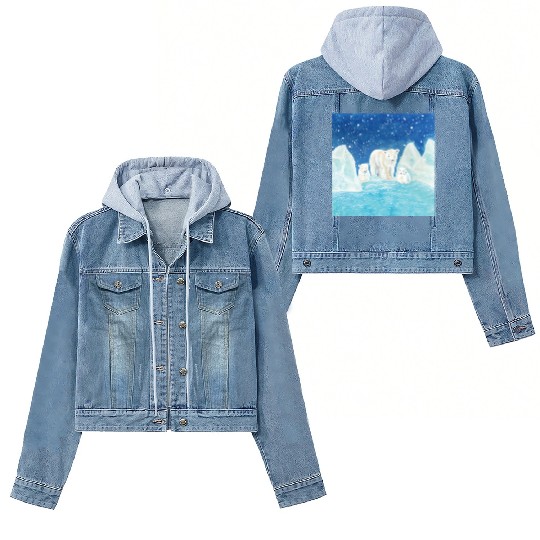 Polar Bears (Ursus maritimus) - Bear Mother & Cubs Women's Denim Jackets