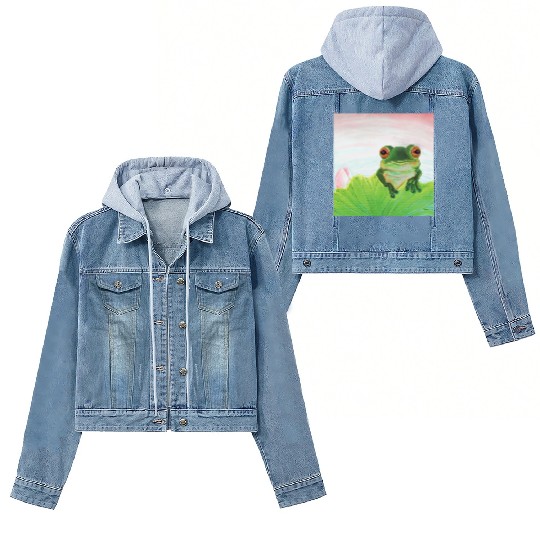 Green Frog Relaxing in the Pond Women's Denim Jackets