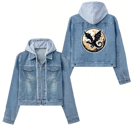 Mystical Dragon Silhouette Against Full Moon Women's Denim Jackets