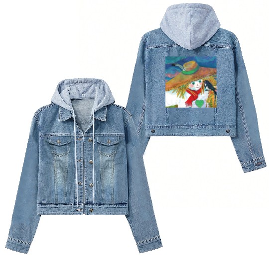 Cute Scarecrow And Barn Swallow Illustration Women's Denim Jackets