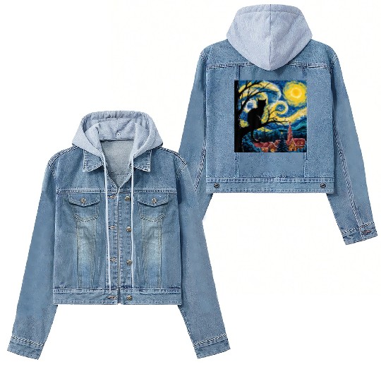 Starry Night Cat Art Premium Women's Denim Jackets