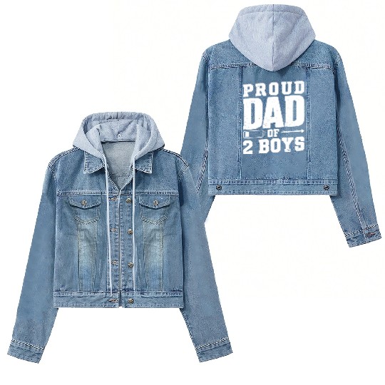 Proud Dad of 2 Boys Daddy Funny Father's Day Women's Denim Jackets
