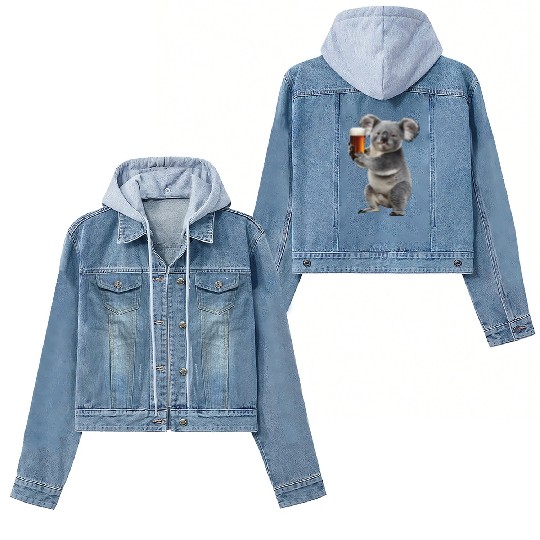 Koala Drinking Beer Realistic Women's Denim Jackets