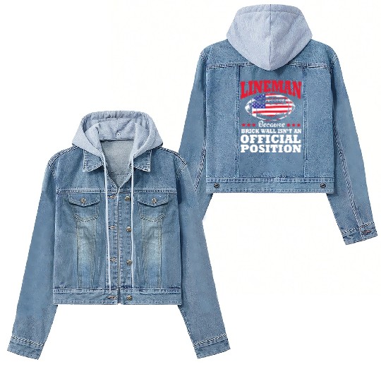 4th Of July US Flag Football Lineman Brick Wall Women's Denim Jackets