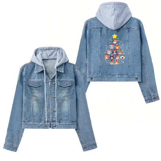 Cats Ugly Christmas Sweater Cat Snowflakes Xmas Women's Denim Jackets